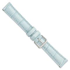 16mm Pale Blue Padded Gator Grain Calfskin Leather with Silver-tone Aluminum Buckle 7.5 inch Watch Band