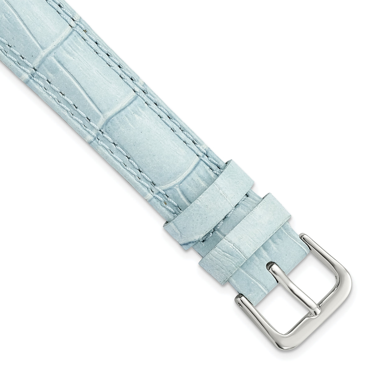 16mm Pale Blue Padded Gator Grain Calfskin Leather with Silver-tone Aluminum Buckle 7.5 inch Watch Band