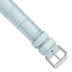 16mm Pale Blue Padded Gator Grain Calfskin Leather with Silver-tone Aluminum Buckle 7.5 inch Watch Band