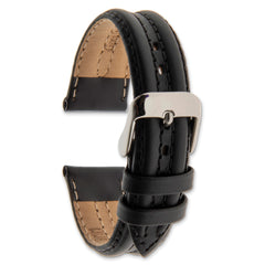 18mm Black Double Pad Oilskin Leather with Stainless Steel Buckle 7.5 inch Watch Band