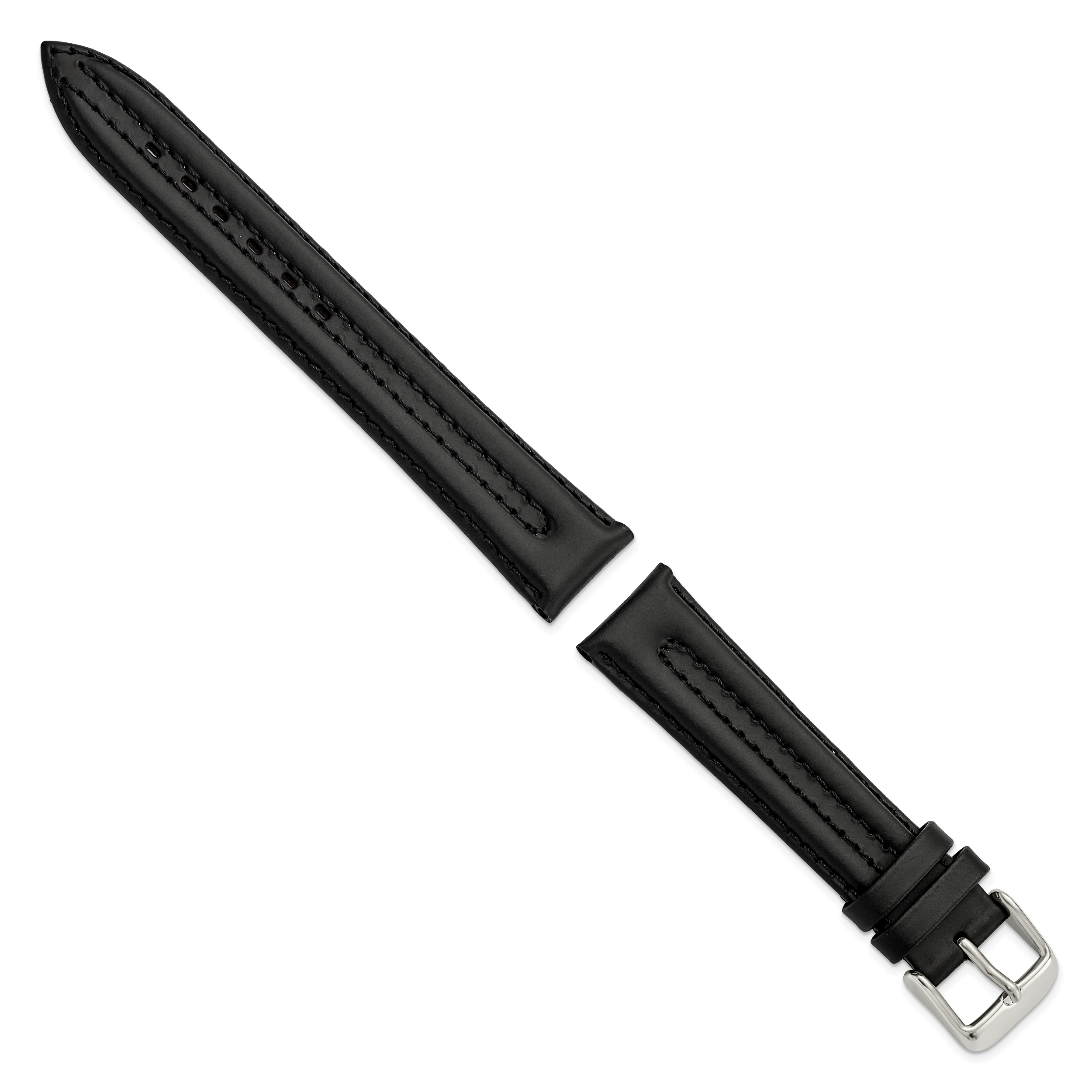 18mm Black Double Pad Oilskin Leather with Stainless Steel Buckle 7.5 inch Watch Band