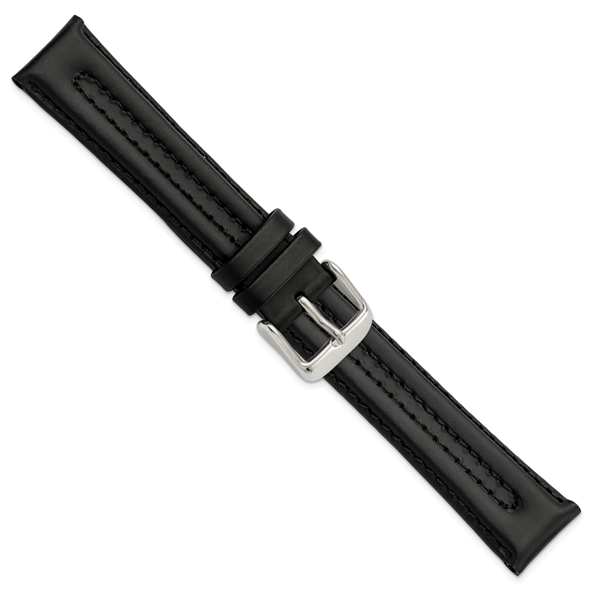 18mm Black Double Pad Oilskin Leather with Stainless Steel Buckle 7.5 inch Watch Band