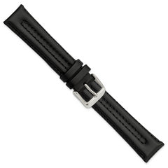 18mm Black Double Pad Oilskin Leather with Stainless Steel Buckle 7.5 inch Watch Band