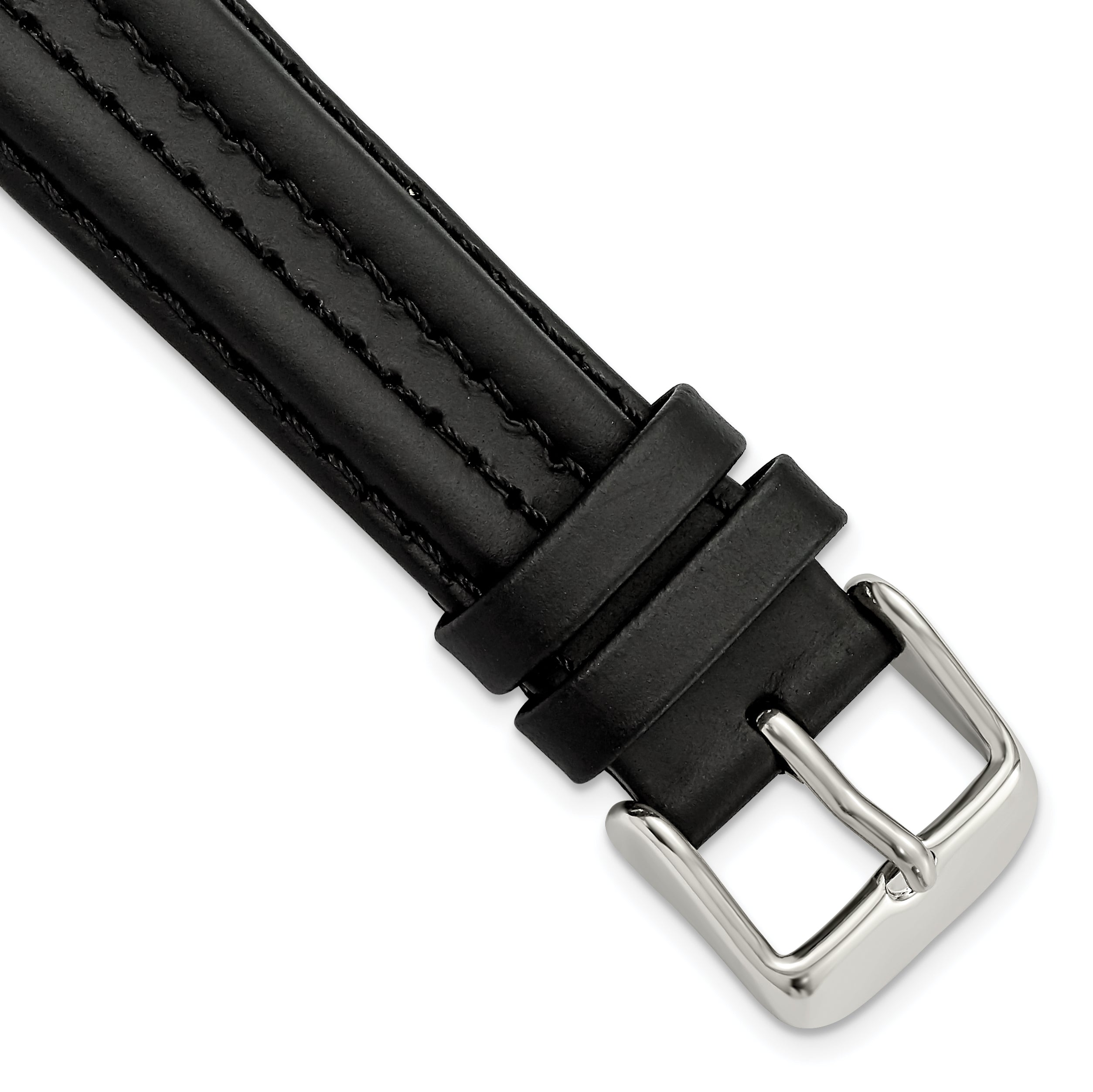 18mm Black Double Pad Oilskin Leather with Stainless Steel Buckle 7.5 inch Watch Band