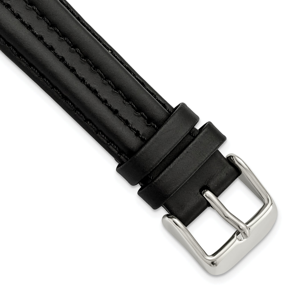 18mm Black Double Pad Oilskin Leather with Stainless Steel Buckle 7.5 inch Watch Band