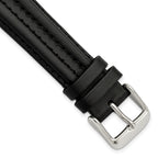 18mm Black Double Pad Oilskin Leather with Stainless Steel Buckle 7.5 inch Watch Band