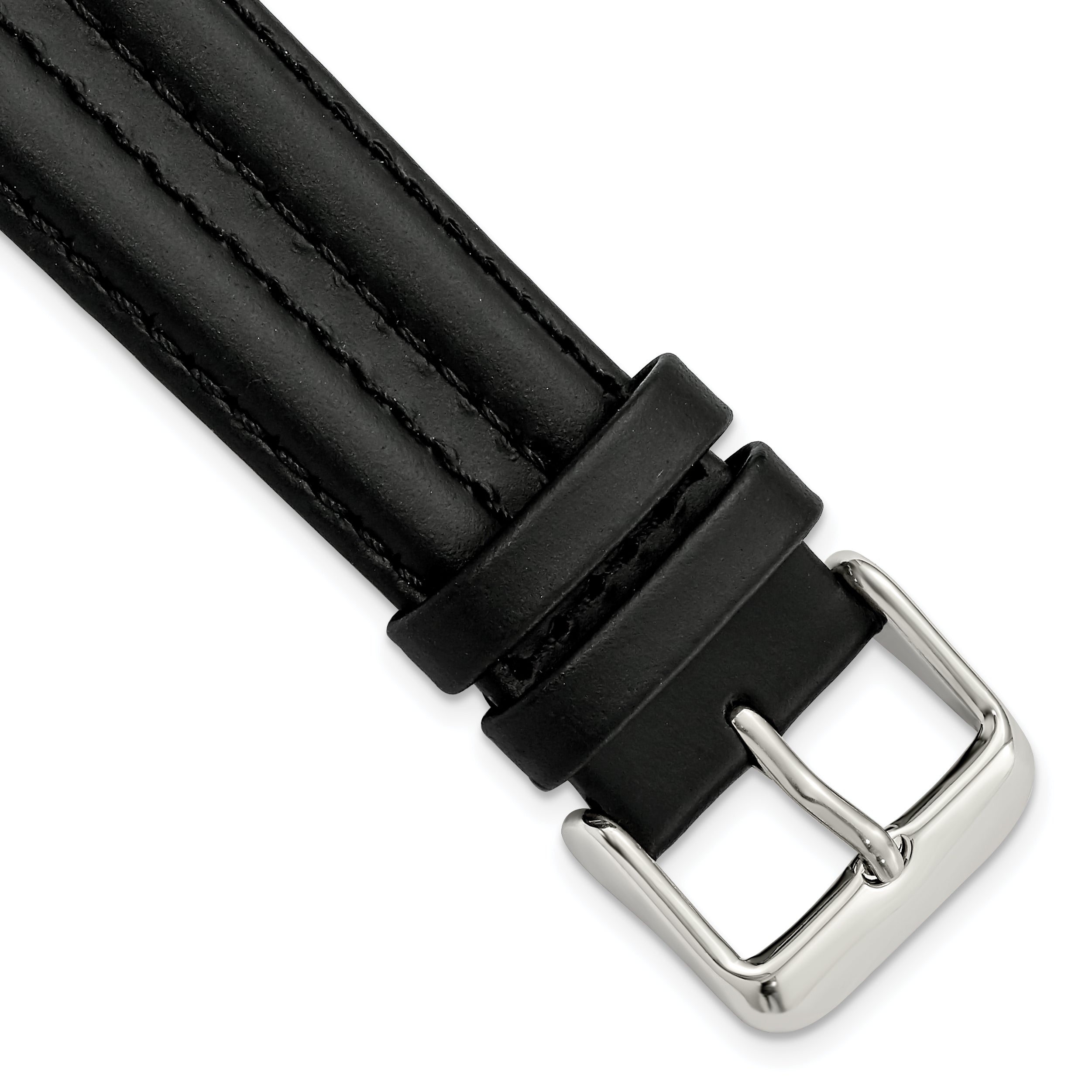 18mm Black Double Pad Oilskin Leather with Stainless Steel Buckle 7.5 inch Watch Band