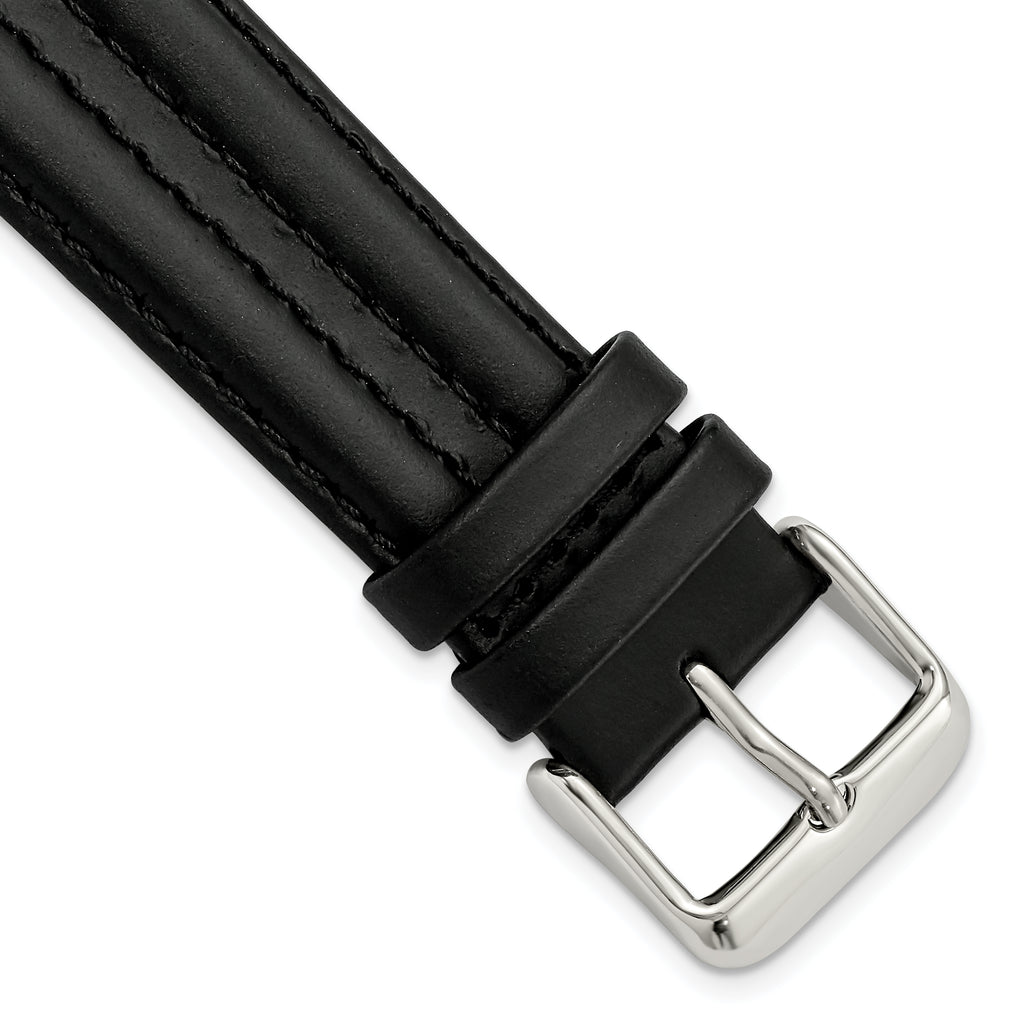18mm Black Double Pad Oilskin Leather with Stainless Steel Buckle 7.5 inch Watch Band