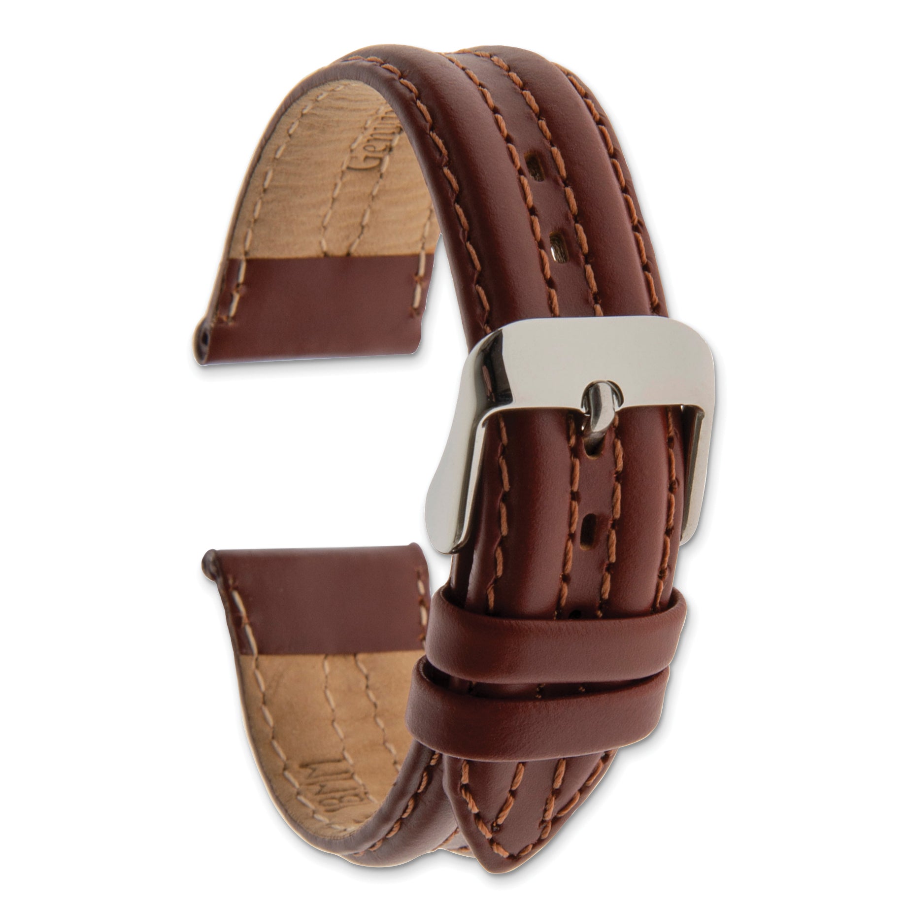 20mm Mahogany Brown Double Pad Oilskin Leather with Stainless Steel Buckle 7.5 inch Watch Band