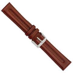 20mm Mahogany Brown Double Pad Oilskin Leather with Stainless Steel Buckle 7.5 inch Watch Band