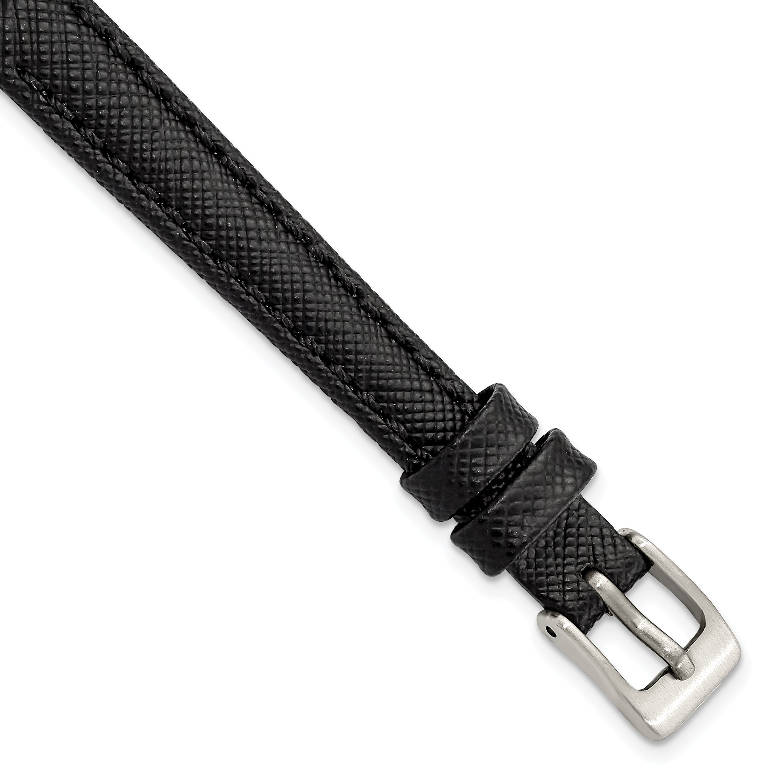 10mm Black Saffiano-style Leather with Stainless Steel Buckle 6.75 inch Watch Band Main image