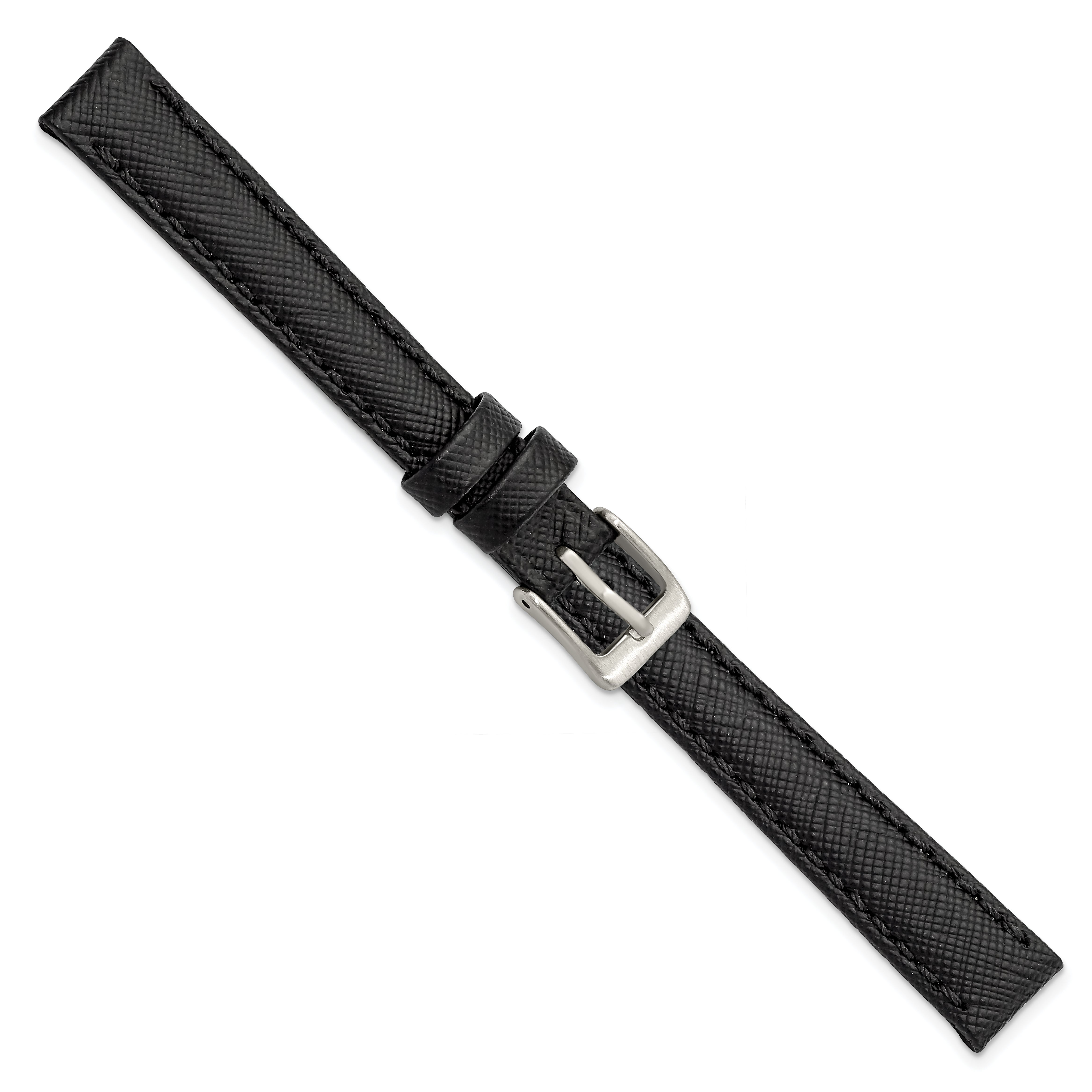 12mm Black Saffiano-style Leather with Stainless Steel Buckle 6.9 inch Watch Band