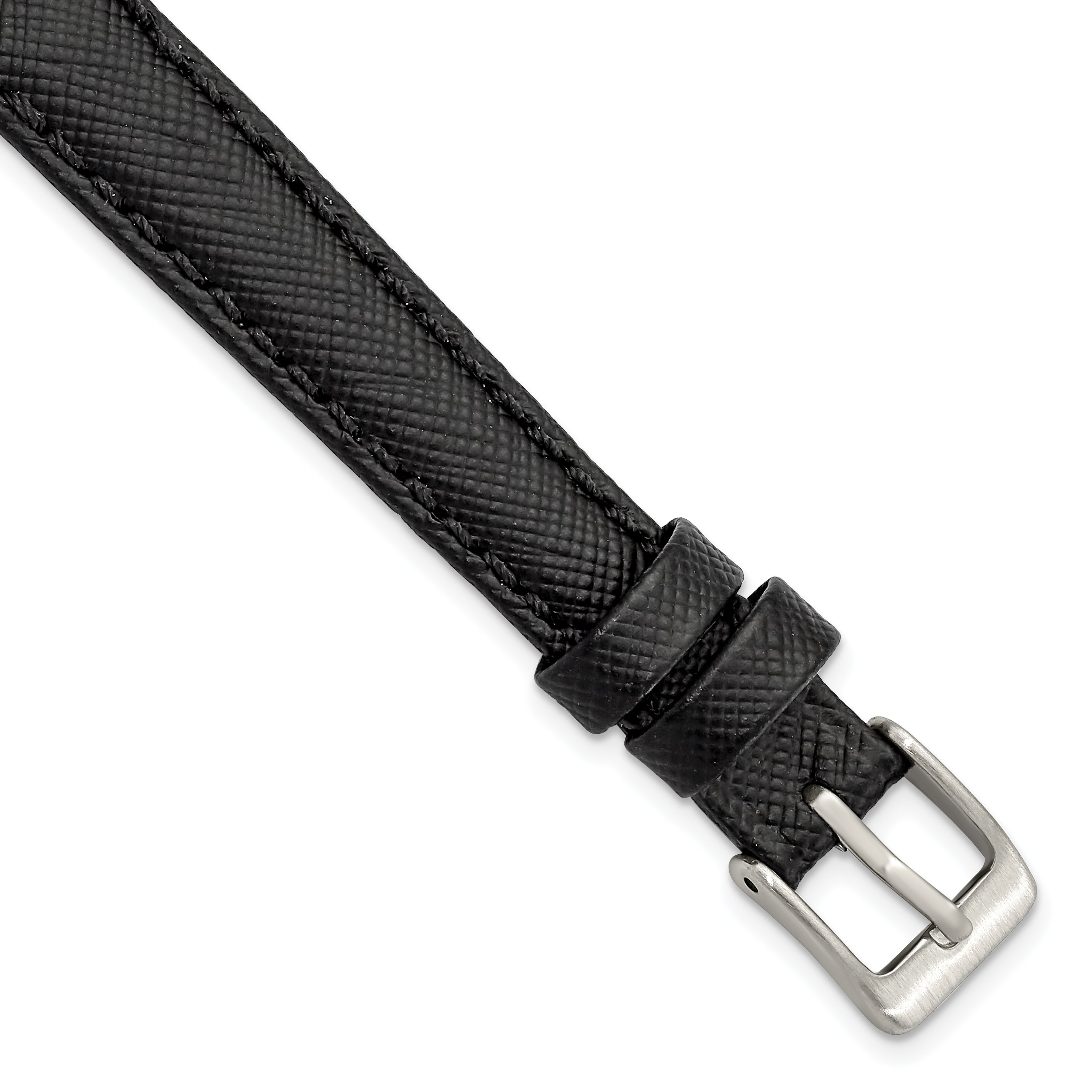 12mm Black Saffiano-style Leather with Stainless Steel Buckle 6.9 inch Watch Band