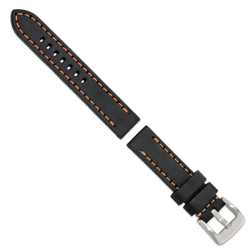 Black Sport Calfskin Leather Watch Band in Stainless Steel, 20mm - Sophia Jewelers