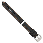 Black Sport Calfskin Leather Watch Band in Stainless Steel, 20mm - Sophia Jewelers