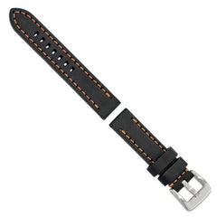 20mm Black Thick and Heavy Sport Calfskin Leather with Brown Stitching and Stainless Steel Buckle 8.1 inch Watch Band