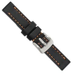 20mm Black Thick and Heavy Sport Calfskin Leather with Brown Stitching and Stainless Steel Buckle 8.1 inch Watch Band