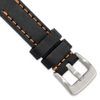 Black Sport Calfskin Leather Watch Band in Stainless Steel, 20mm - Sophia Jewelers