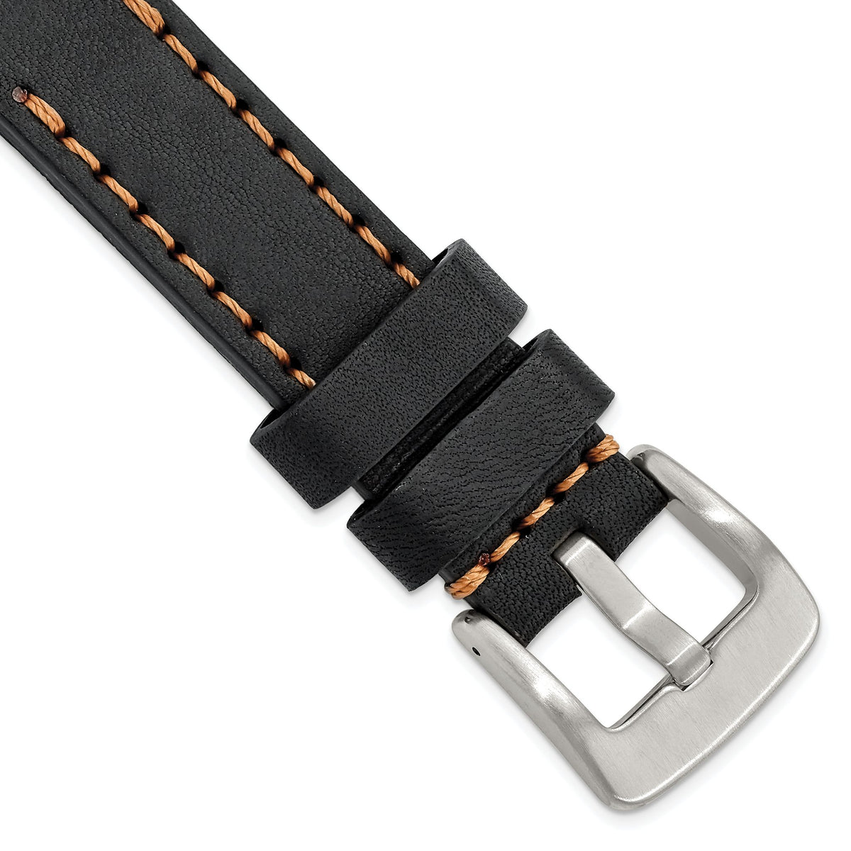 Black Sport Calfskin Leather Watch Band in Stainless Steel, 20mm - Sophia Jewelers