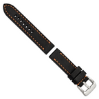 Black Calfskin Leather Watch Band with Brown Stitching and Silver-Tone Buckle 22mm