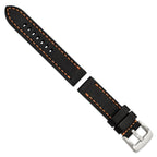 Black Sport Calfskin Leather Watch Band in Stainless Steel, 20mm - Sophia Jewelers