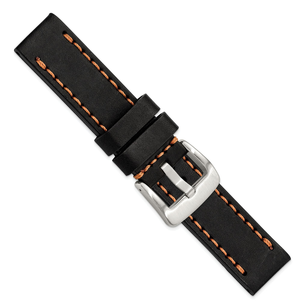 Black Sport Calfskin Leather Watch Band in Stainless Steel, 20mm - Sophia Jewelers