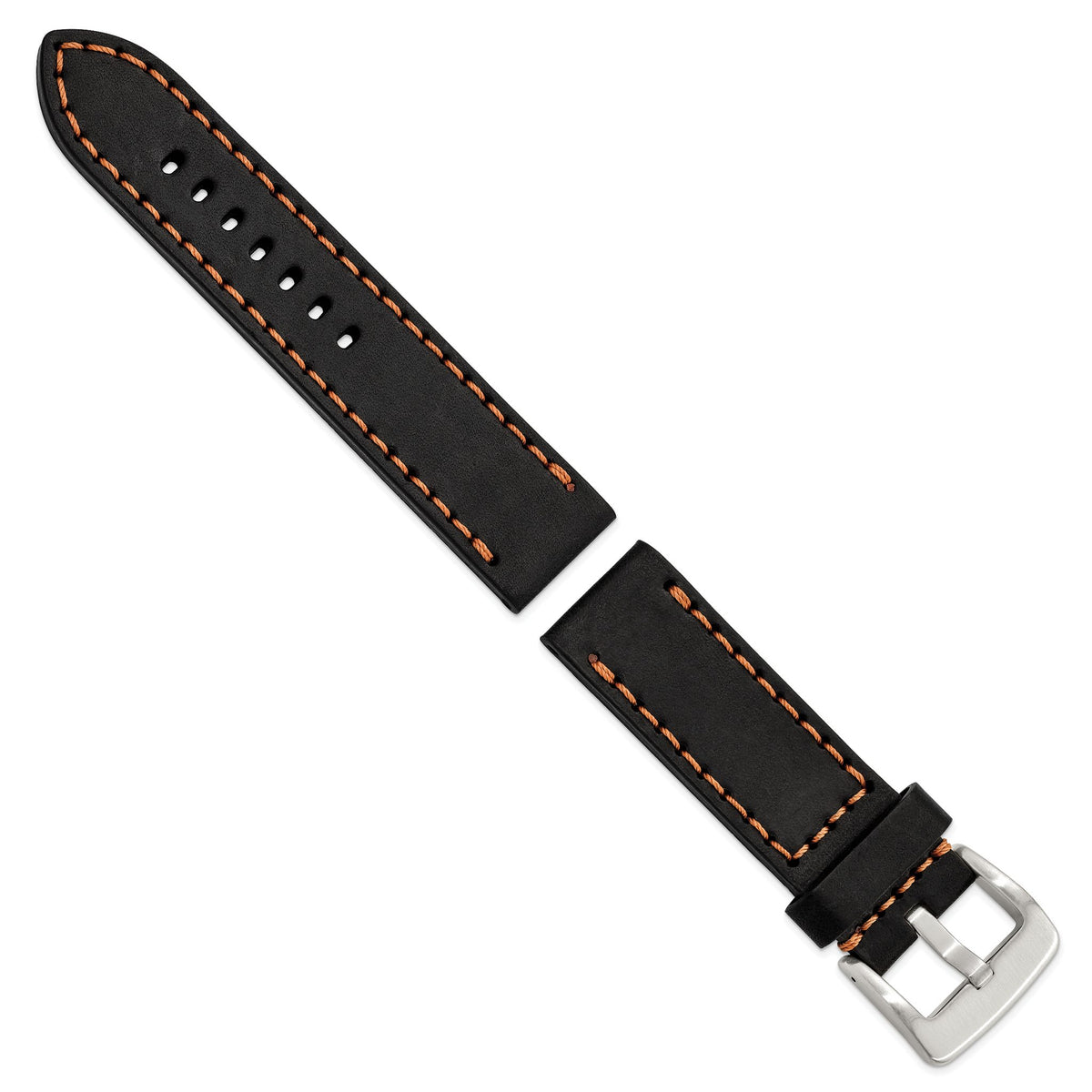 Black Sport Calfskin Leather Watch Band in Stainless Steel, 20mm - Sophia Jewelers