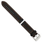 Black Sport Calfskin Leather Watch Band in Stainless Steel, 20mm - Sophia Jewelers
