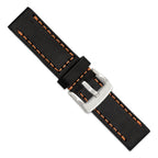 Black Sport Calfskin Leather Watch Band in Stainless Steel, 20mm - Sophia Jewelers