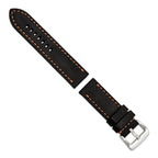 Black Sport Calfskin Leather Watch Band in Stainless Steel, 20mm - Sophia Jewelers