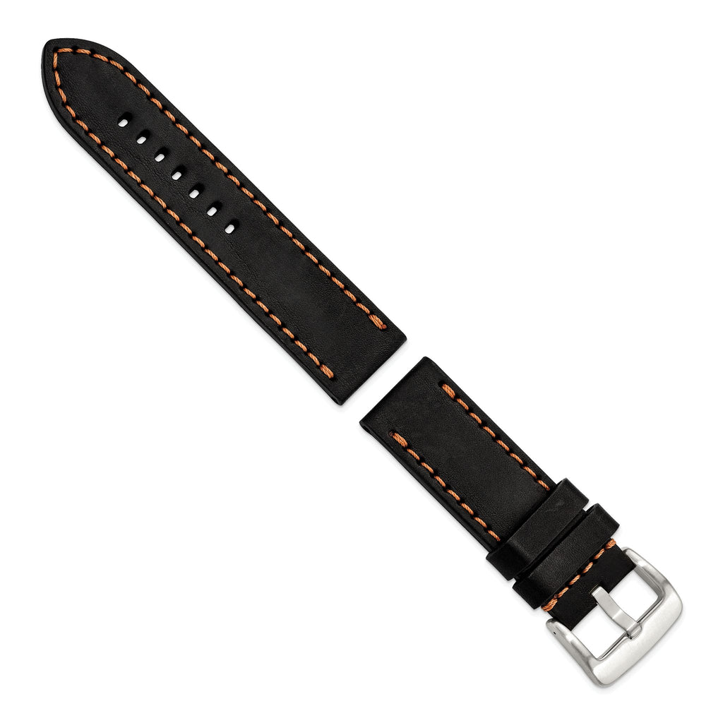 Black Sport Calfskin Leather Watch Band in Stainless Steel, 20mm - Sophia Jewelers