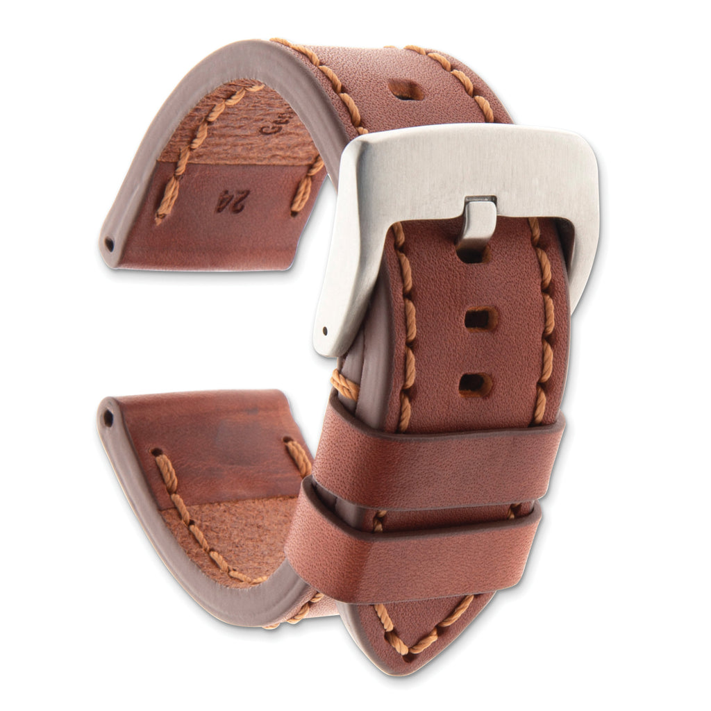 20mm Brown Thick and Heavy Sport Calfskin Leather with Brown Stitching and Stainless Steel Buckle 8. - Sophia Jewelers