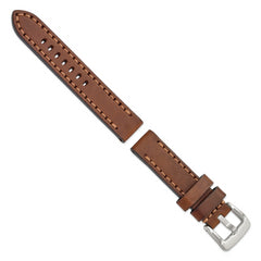 20mm Brown Thick and Heavy Sport Calfskin Leather with Brown Stitching and Stainless Steel Buckle 8.1 inch Watch Band