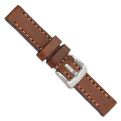 20mm Brown Thick and Heavy Sport Calfskin Leather with Brown Stitching and Stainless Steel Buckle 8.1 inch Watch Band