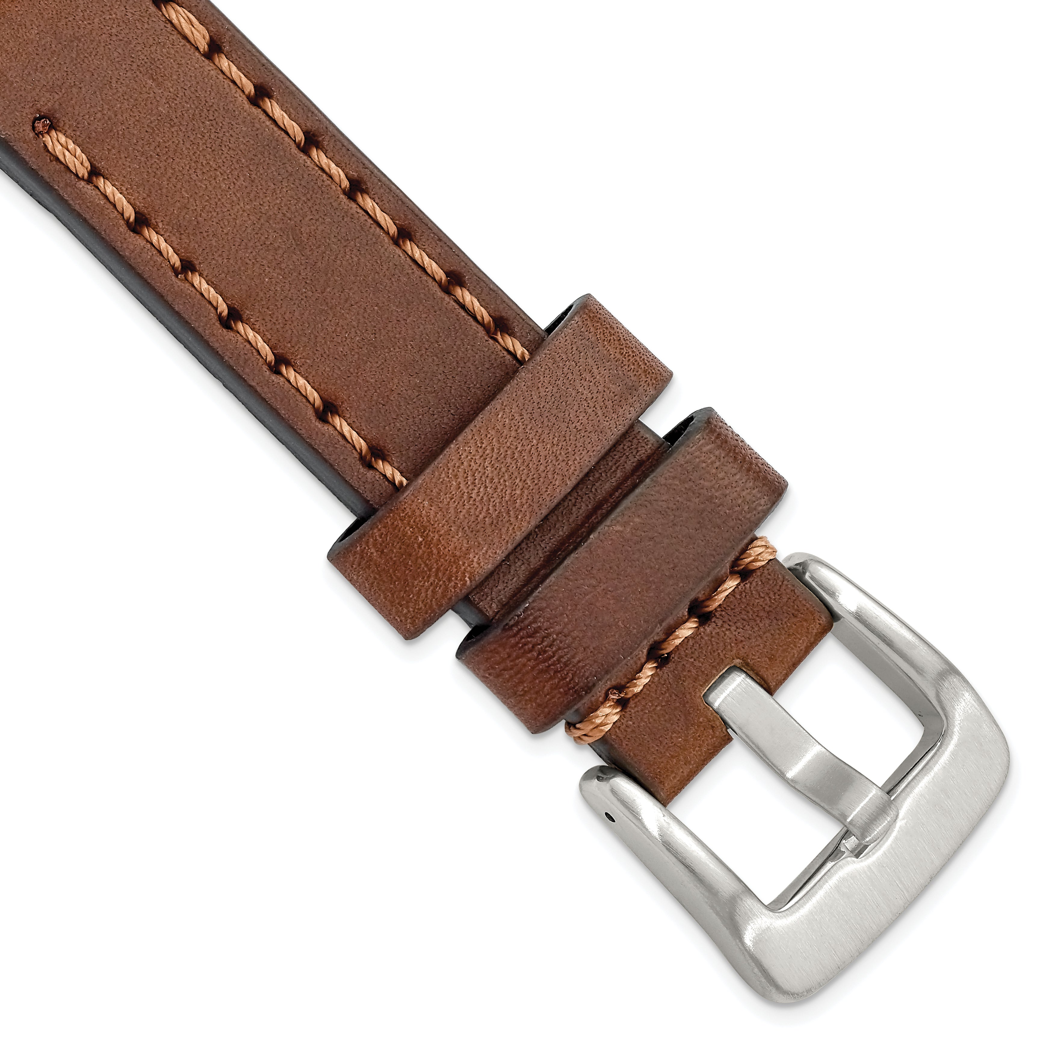 20mm Brown Thick and Heavy Sport Calfskin Leather with Brown Stitching and Stainless Steel Buckle 8. - Sophia Jewelers