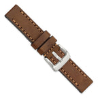 Brown Calfskin Leather Watch Band with Brown Stitching and Silver-Tone Buckle 22mm