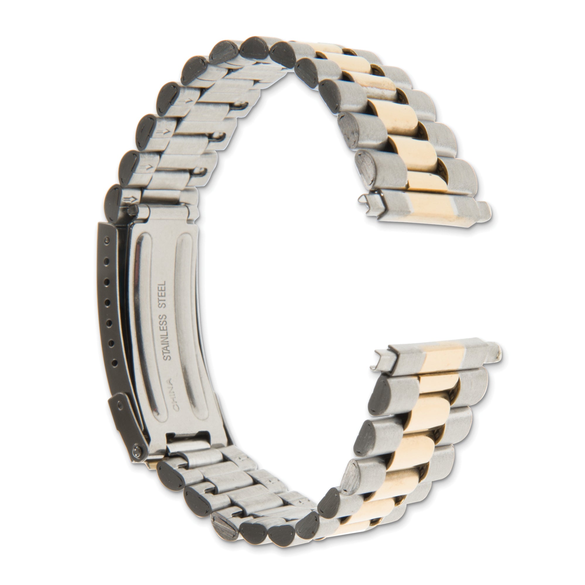 Mens 18-22mm President-Style Satin and Polished Two-tone Stainless Steel with Deployment Buckle 7 inch Watch Band