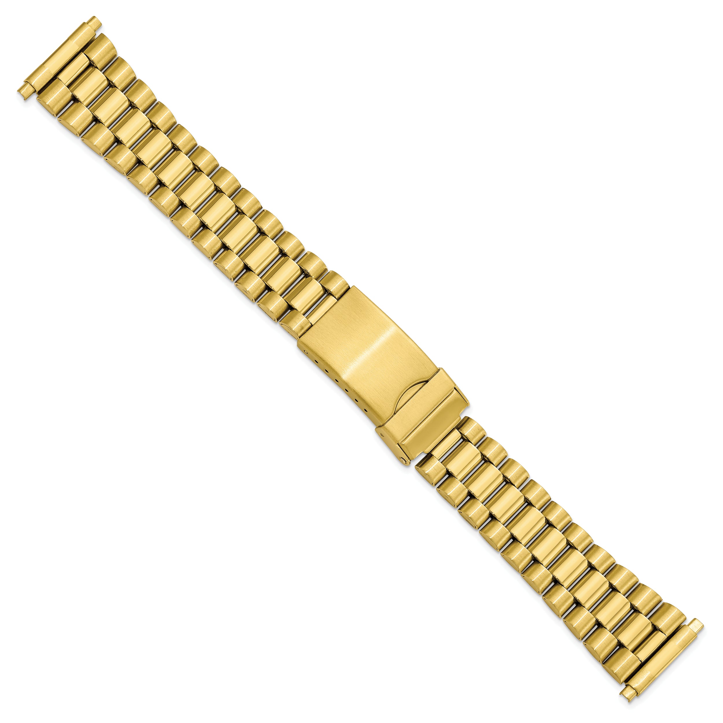 Mens 18-22mm President-Style Satin and Polished Yellow IP-plated Stainless Steel with Deployment Buckle 7 inch Watch Band