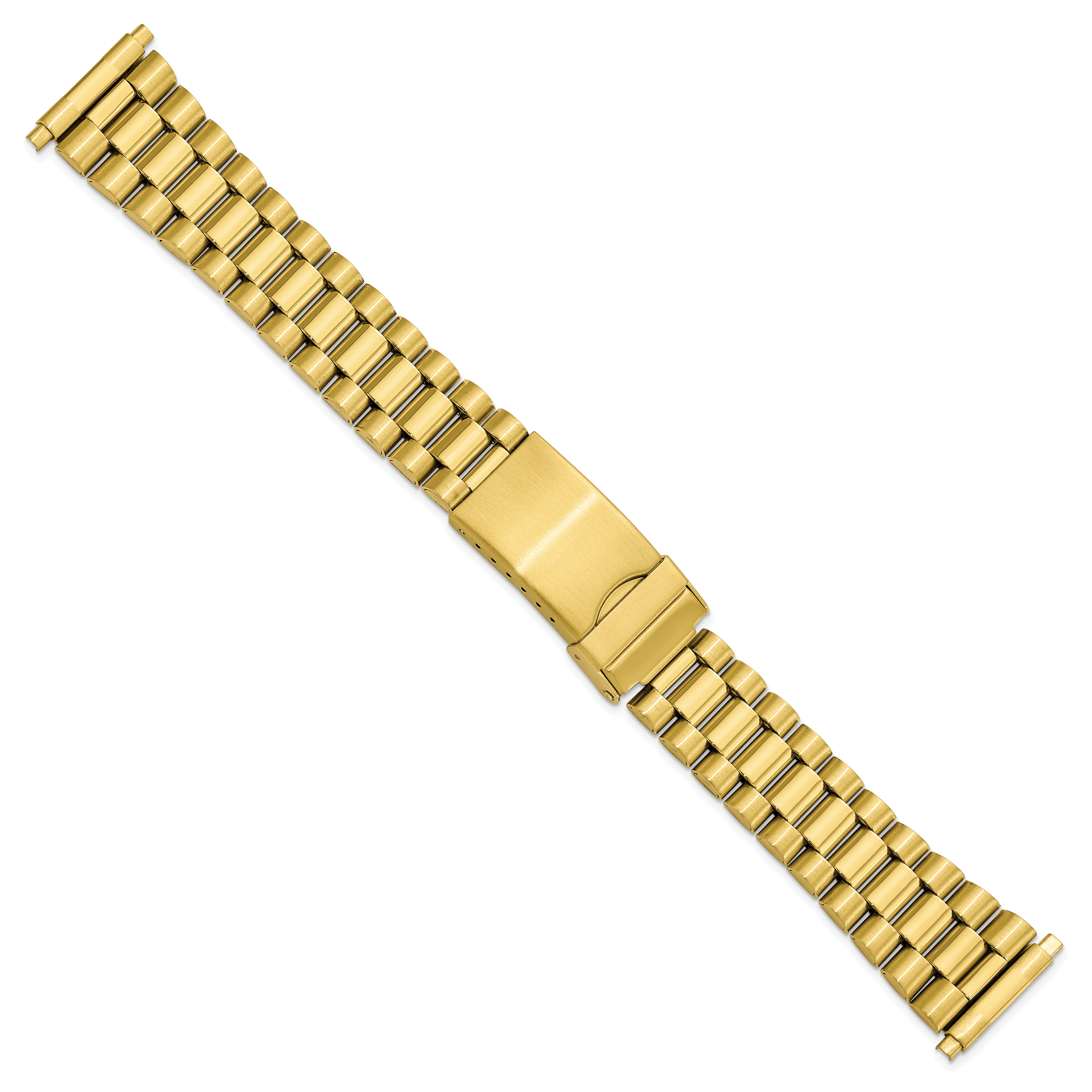 Mens 18-22mm President-Style Satin and Polished Yellow IP-plated Stainless Steel with Deployment Buckle 7 inch Watch Band