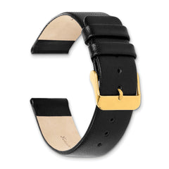22mm Black Italian Calfskin Leather with Square End Gold-tone Buckle 7.75 inch Watch Band