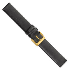 18mm Black Italian Calfskin Leather with Square End Gold-tone Buckle 7.75 inch Watch Band