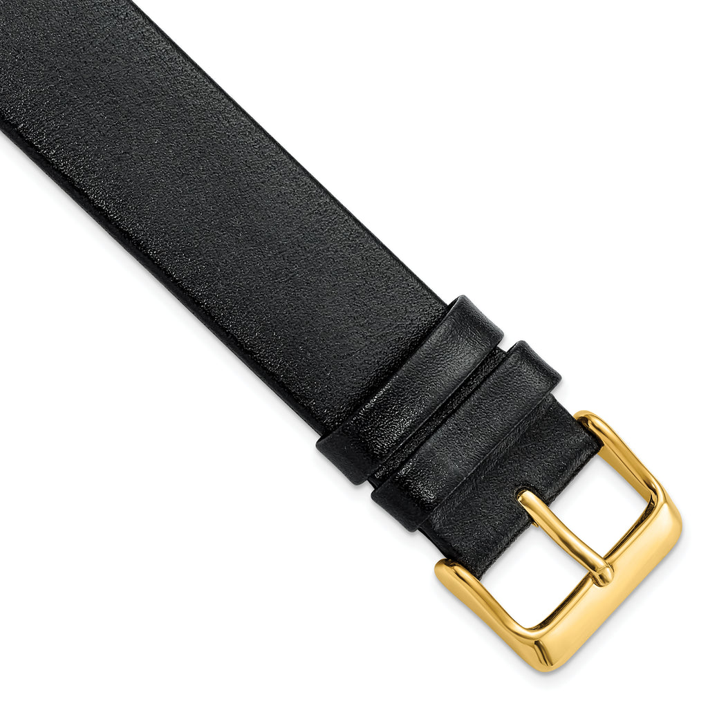 18mm Black Italian Calfskin Leather with Square End Gold-tone Buckle 7.75 inch Watch Band