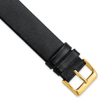 18mm Black Italian Calfskin Leather with Square End Gold-tone Buckle 7.75 inch Watch Band