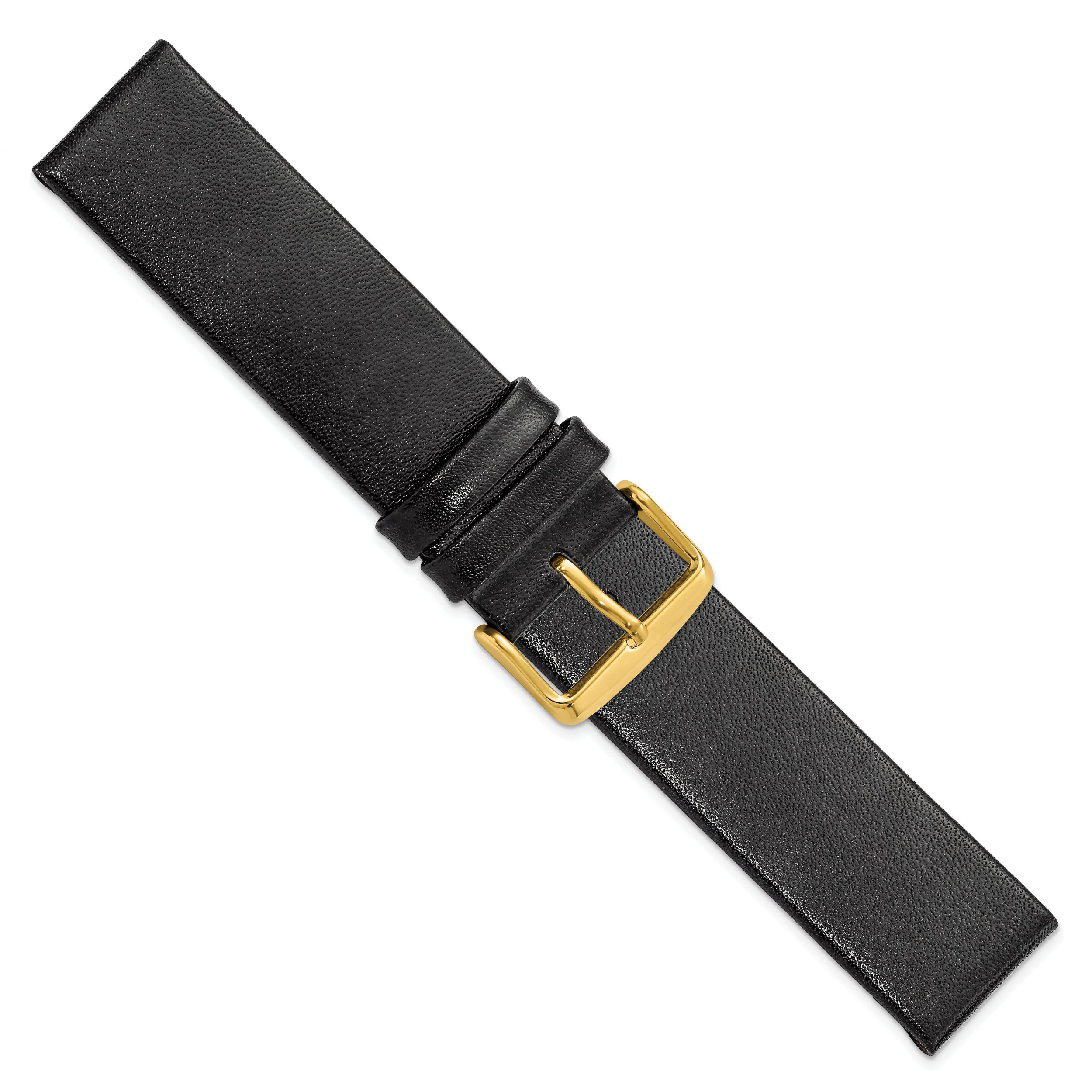 22mm Black Italian Calfskin Leather with Square End Gold-tone Buckle 7.75 inch Watch Band