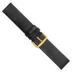 DeBeer 22mm Black Italian Calfskin Leather with Square End Gold-tone Buckle 7.75 inch Watch Band