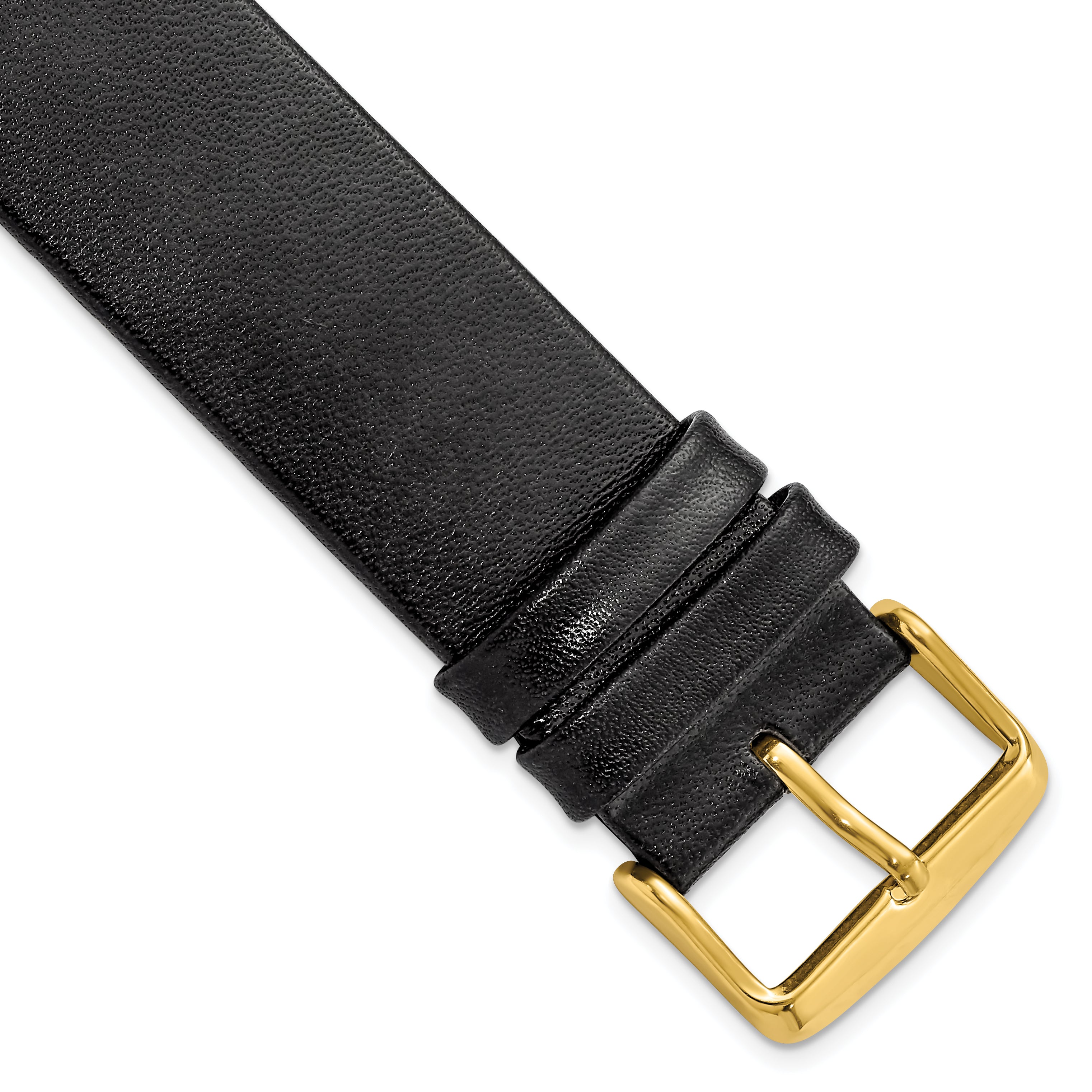 22mm Black Italian Calfskin Leather with Square End Gold-tone Buckle 7.75 inch Watch Band