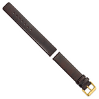 18mm Dark Brown Italian Calfskin Leather with Square End Gold-tone Buckle 7.75 inch Watch Band