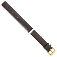18mm Dark Brown Italian Calfskin Leather with Square End Gold-tone Buckle 7.75 inch Watch Band
