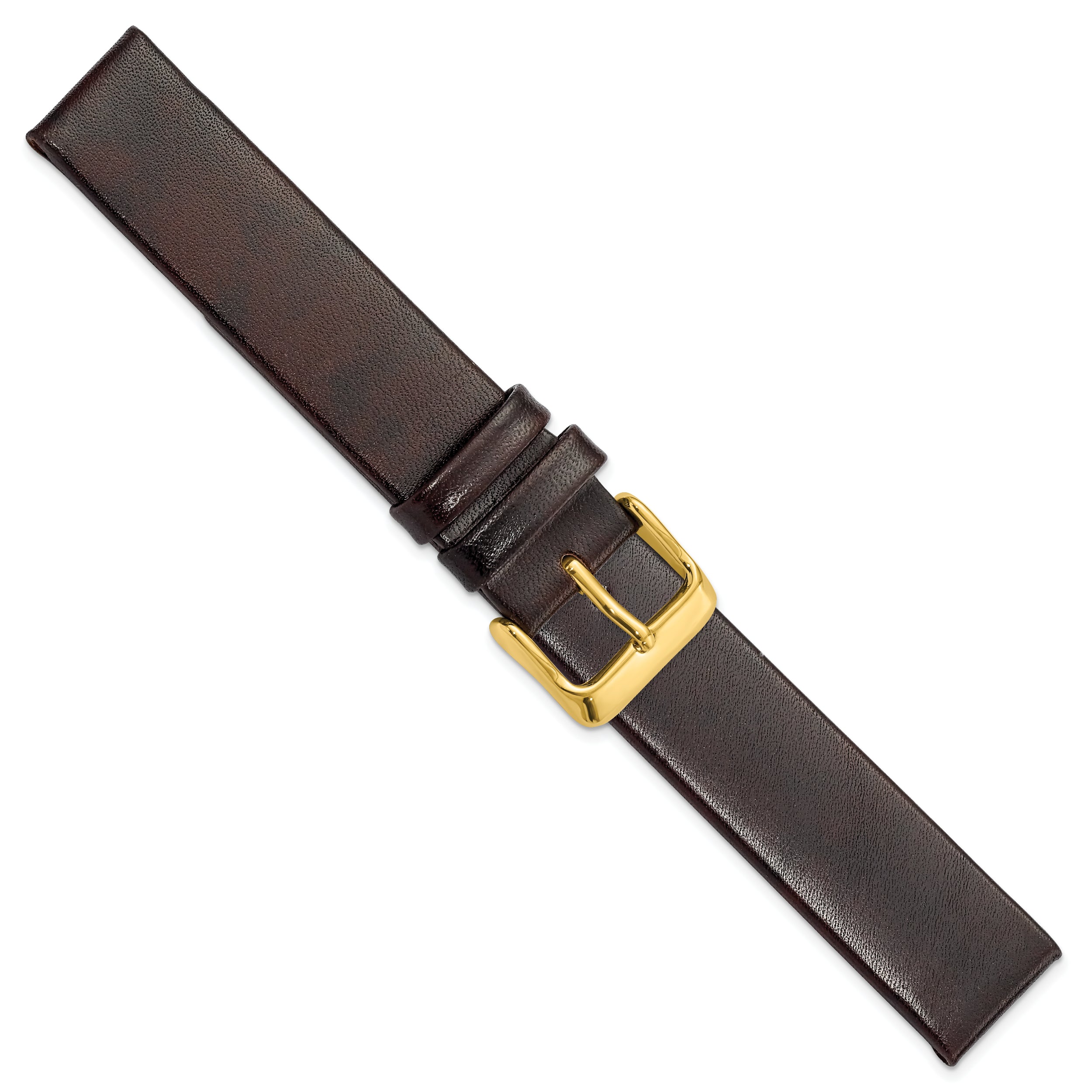 18mm Dark Brown Italian Calfskin Leather with Square End Gold-tone Buckle 7.75 inch Watch Band