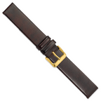 18mm Dark Brown Italian Calfskin Leather with Square End Gold-tone Buckle 7.75 inch Watch Band